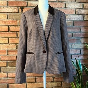 The Limited Brown Houndstooth One-Button Blazer with Elbow Patches in Size XL